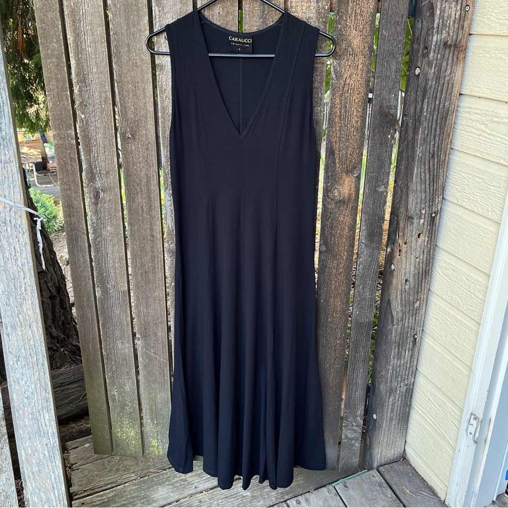 Caraucci Jersey V-neck Layering Maxi Dress in Black Sz L
